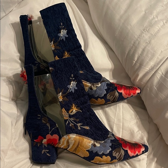 Jeffrey Campbell Navy Floral Heeled Boots - Picture 4 of 8